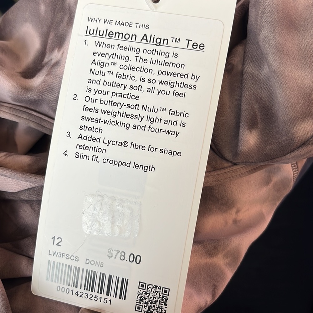 Lululemon Align T-Shirt NWT Size 12 (Large). Diamond Dye Mink Bery Lunar Rock - Picture 3 of 8